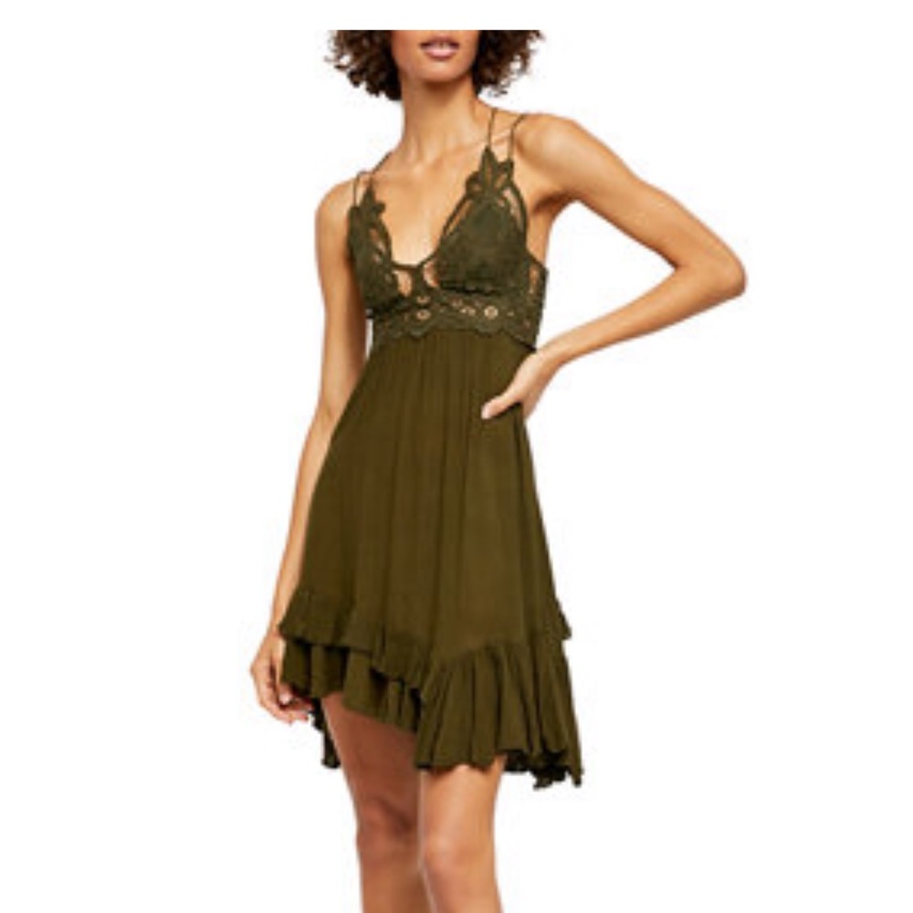 Free People Adella Olive Green Mini Lace Dress